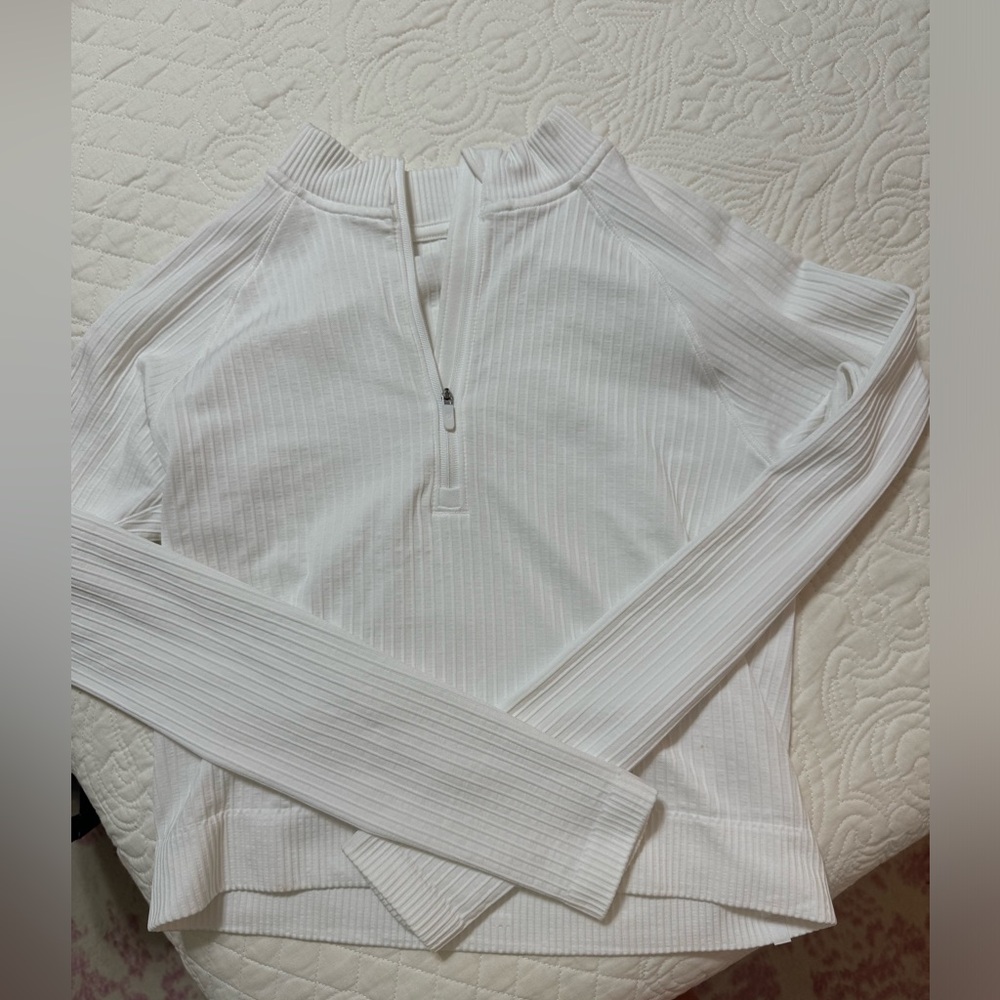 White ribbed lulu quarter zip